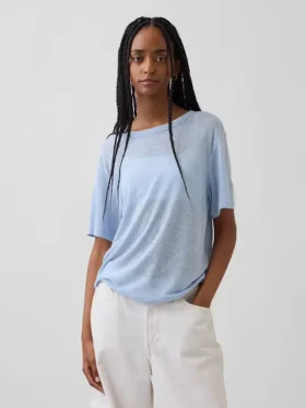 Luźny T-shirt z mieszanki lnu