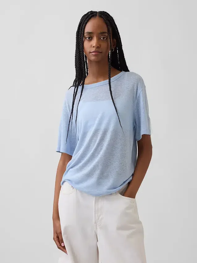 Luźny T-shirt z mieszanki lnu