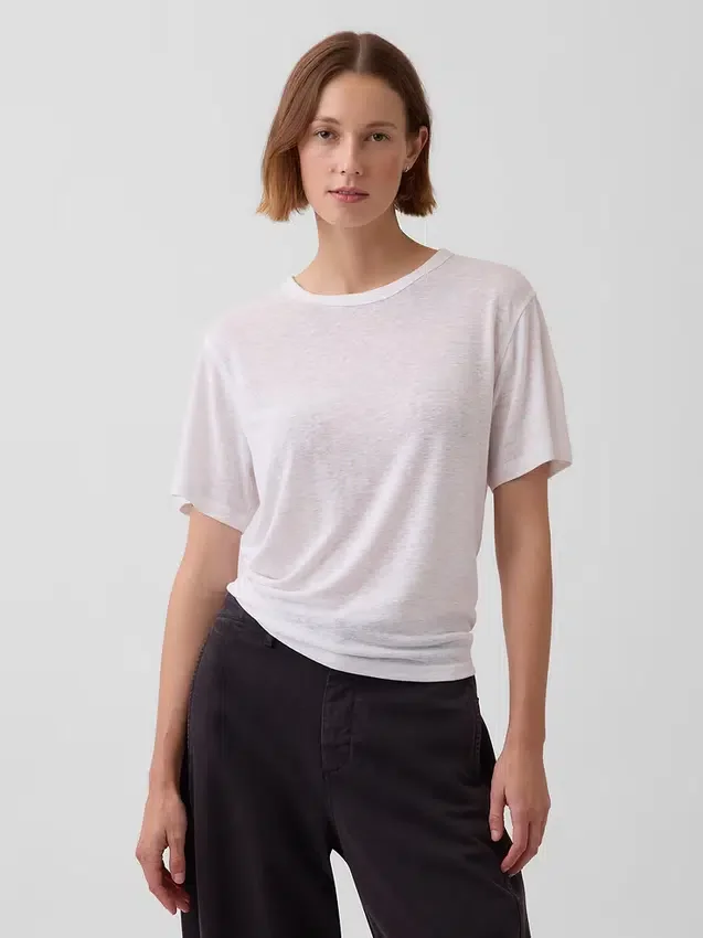 Luźny T-shirt z mieszanki lnu