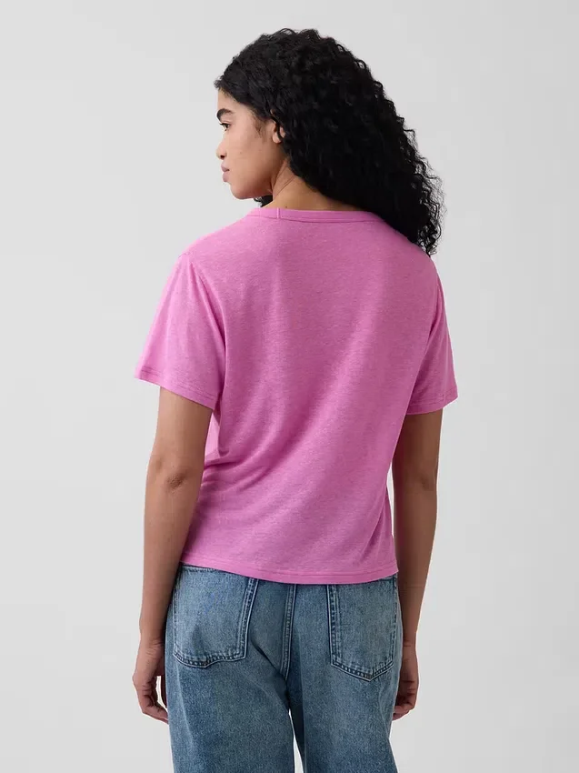 Luźny T-shirt z mieszanki lnu