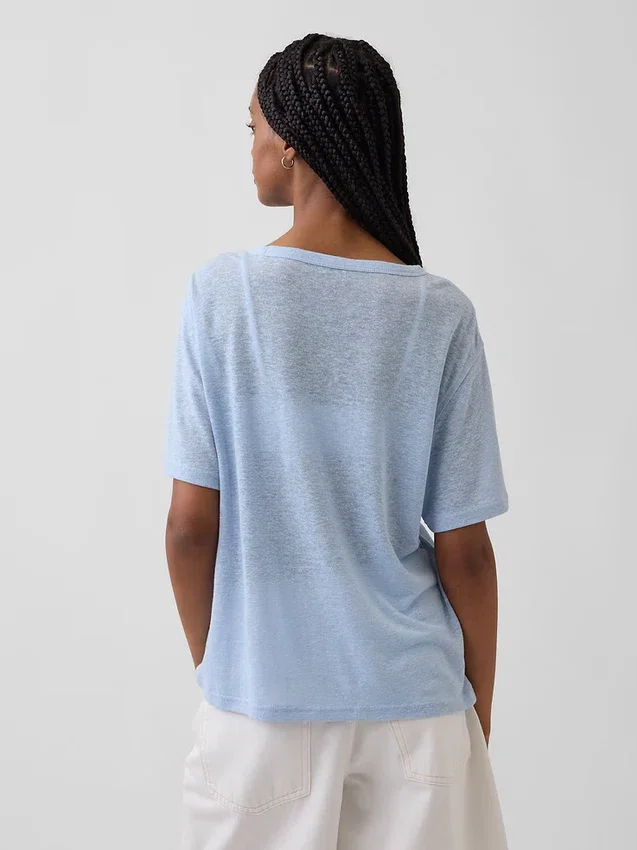 Luźny T-shirt z mieszanki lnu