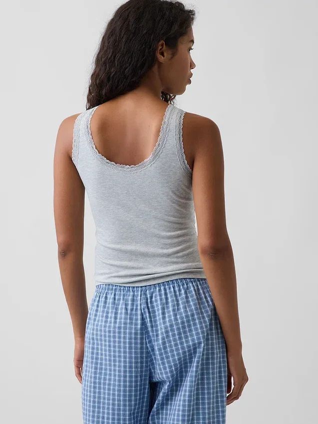 Mini koszulka piżamowa z koronkową lamówką