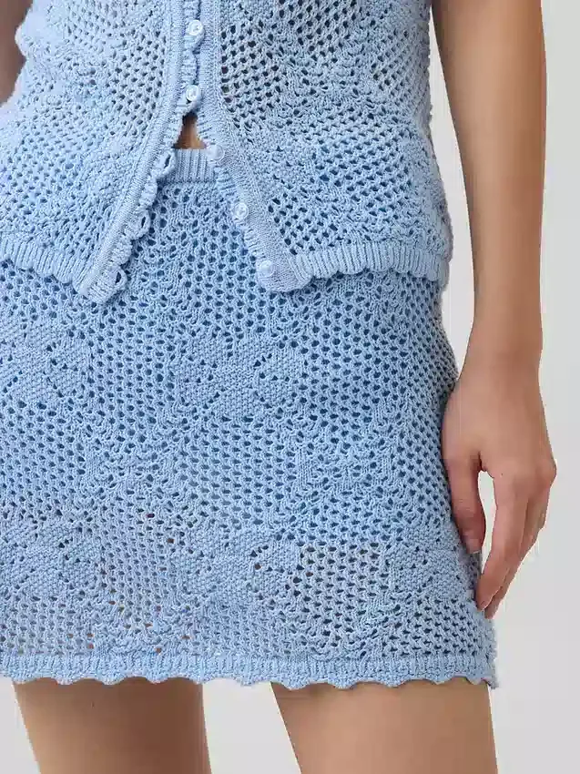Mini spódniczka-swetr z dzianiny pointelle, 100% bawełna