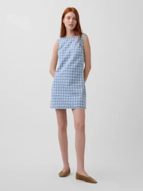 Mini sukienka typu shift z dżinsu w kratę