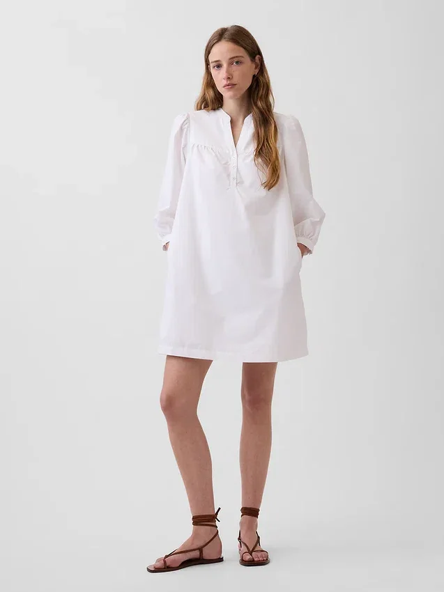 Mini sukienka z popeliny w stylu Henley