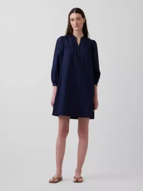 Mini sukienka z popeliny w stylu Henley