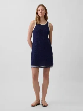 Mini sukienka z szydełkowanej dzianiny, 100% bawełna