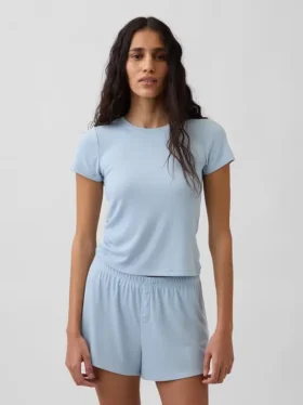 Mini T-shirt piżamowy z prążkowanym dekoltem