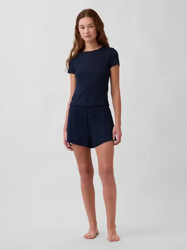 Mini T-shirt piżamowy z prążkowanym dekoltem