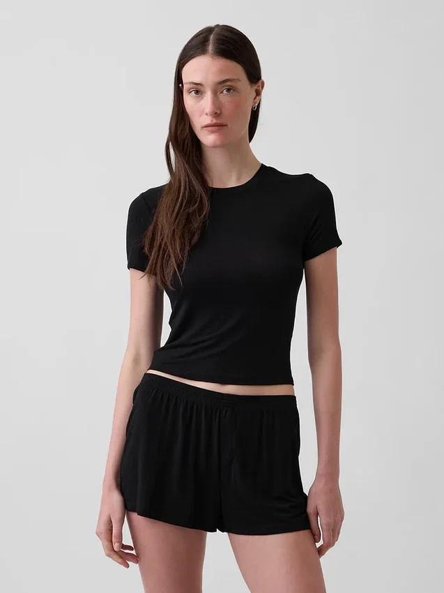 Najdelikatniejszy modalny T-shirt piżamowy z ściągaczem