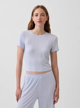 Najdelikatniejszy modalny T-shirt piżamowy z ściągaczem