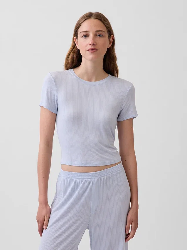 Najdelikatniejszy modalny T-shirt piżamowy z ściągaczem