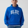 Niebieska bluza z kapturem z grubej dzianiny frotte z logo