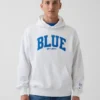 Niebieska bluza z kapturem z grubej dzianiny frotte z logo