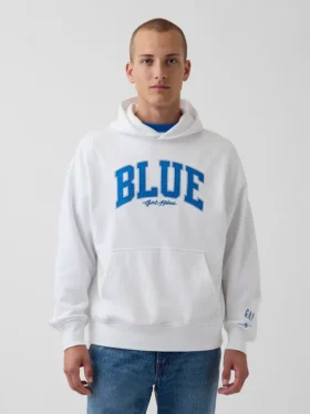 Niebieska bluza z kapturem z grubej dzianiny frotte z logo