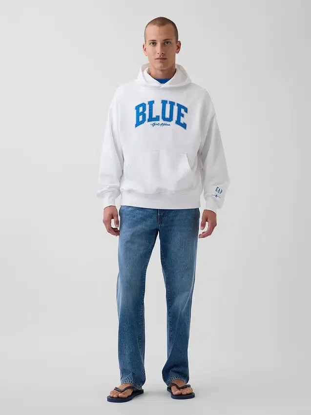 Niebieska bluza z kapturem z grubej dzianiny frotte z logo