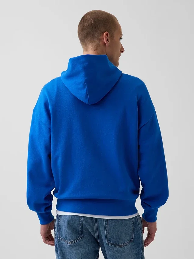 Niebieska bluza z kapturem z grubej dzianiny frotte z logo