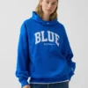 Niebieska bluza z kapturem z grubej dzianiny frotte z logo