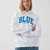 Niebieska bluza z kapturem z grubej dzianiny frotte z logo