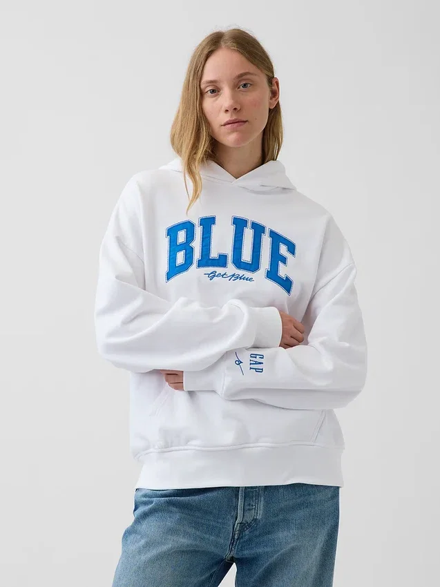 Niebieska bluza z kapturem z grubej dzianiny frotte z logo