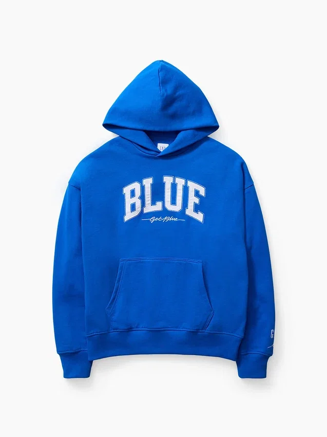 Niebieska bluza z kapturem z grubej dzianiny frotte z logo
