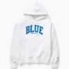 Niebieska bluza z kapturem z grubej dzianiny frotte z logo