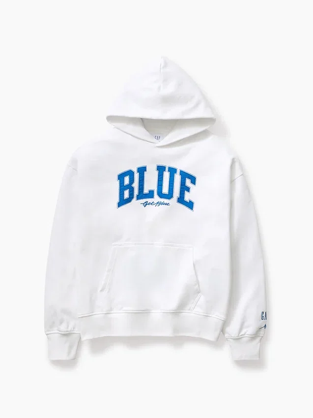 Niebieska bluza z kapturem z grubej dzianiny frotte z logo