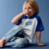 Niebieski T-shirt z raglanowymi rękawami dla niemowląt i Maluchów
