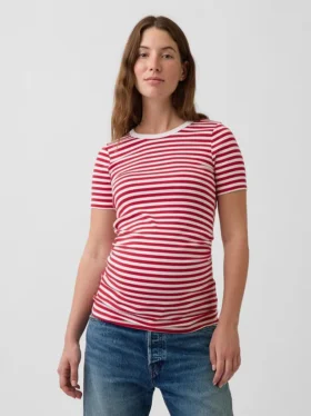 Nowoczesny T-shirt odzieży ciążowej z okrągłym dekoltem