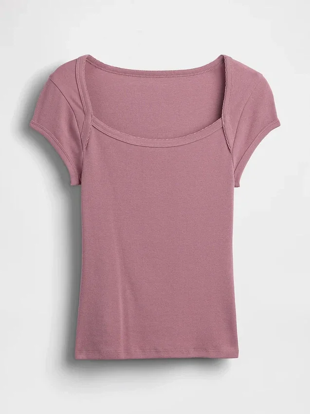 Nowoczesny T-shirt z kwadratowym dekoltem i skróconym krojem