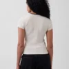 Nowoczesny T-shirt z okrągłym dekoltem i guzikami z dzianiny prążkowanej