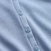 Nowoczesny T-shirt z okrągłym dekoltem i guzikami z dzianiny prążkowanej