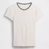 Nowoczesny T-shirt z okrągłym dekoltem i guzikami z dzianiny prążkowanej