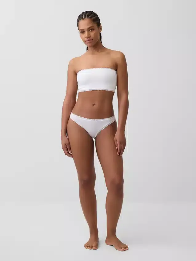 Organiczne, elastyczne bawełniane bikini z koronkową lamówką