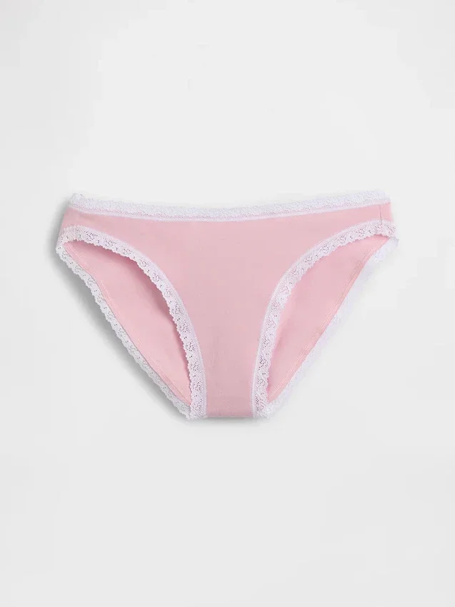 Organiczne, elastyczne bawełniane bikini z koronkową lamówką