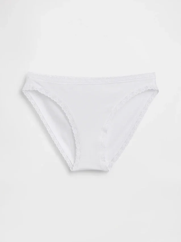 Organiczne, elastyczne bawełniane bikini z koronkową lamówką