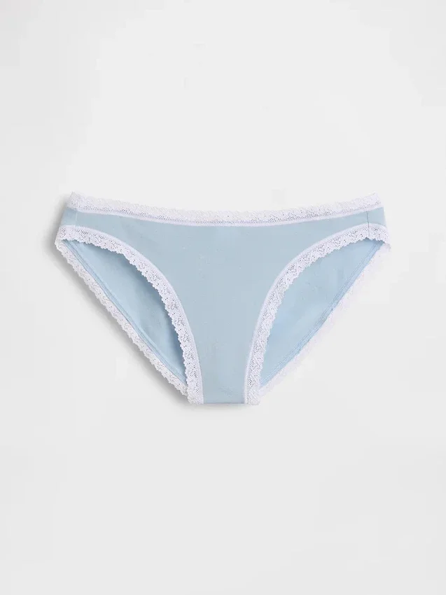 Organiczne, elastyczne bawełniane bikini z koronkową lamówką