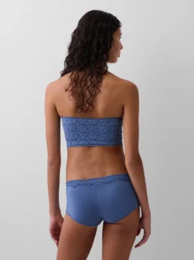 Organiczny, elastyczny bawełniany biustonosz bandeau z koronkową lamówką