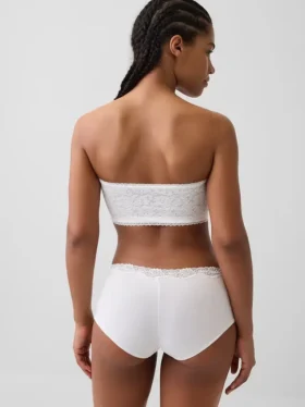 Organiczny, elastyczny bawełniany biustonosz bandeau z koronkową lamówką
