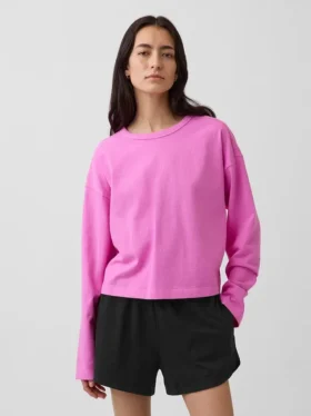 Oversizowy, skrócony T-shirt z dzianiny