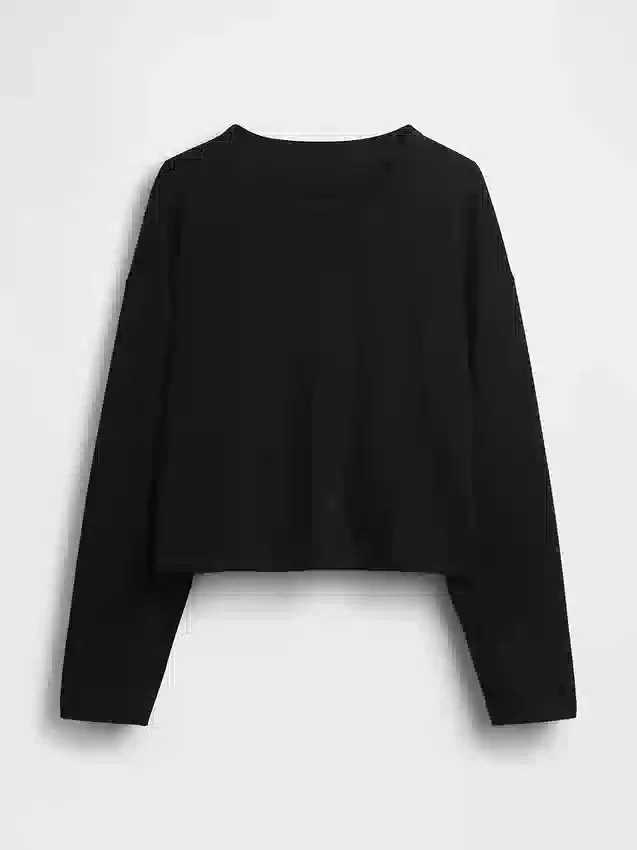 Oversizowy, skrócony T-shirt z dzianiny