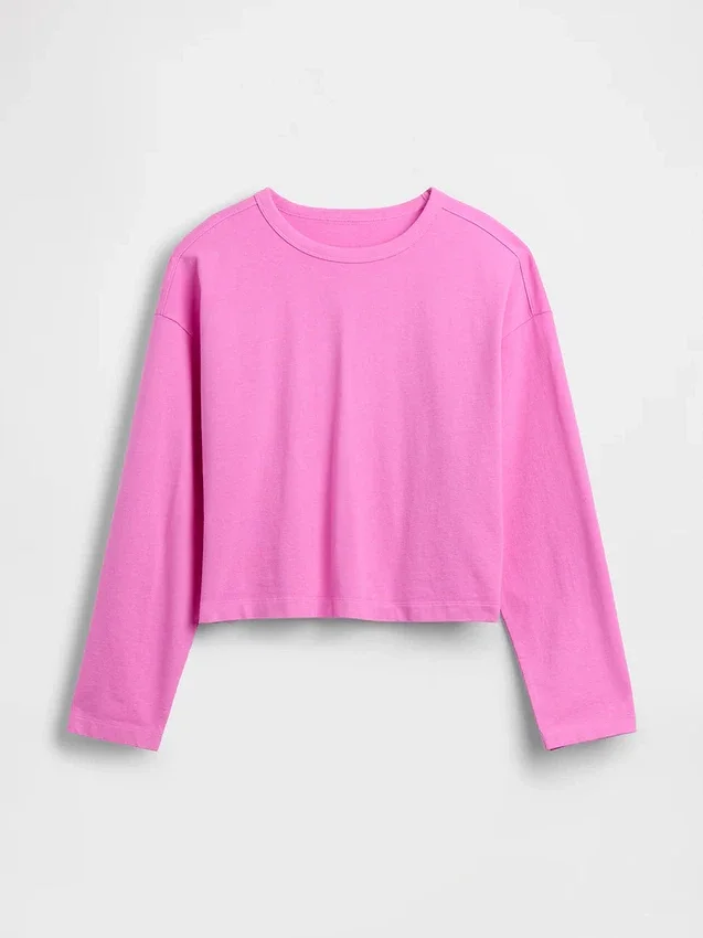 Oversizowy, skrócony T-shirt z dzianiny
