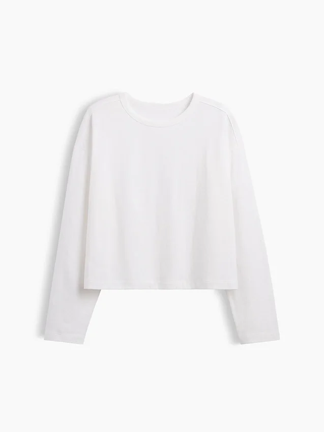 Oversizowy, skrócony T-shirt z dzianiny