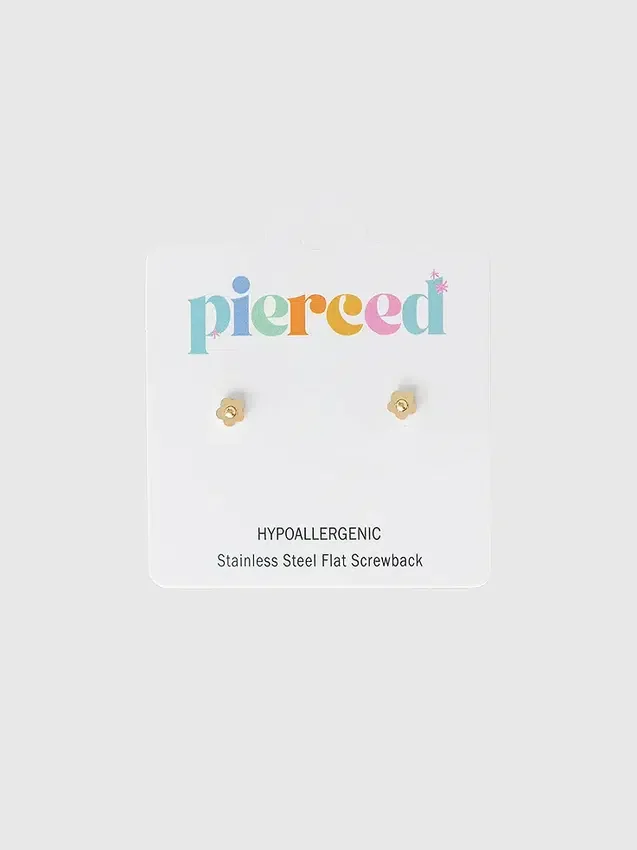 Pierced Co – małe klasyczne kolczyki z motywem kwiatowym z zakrętką