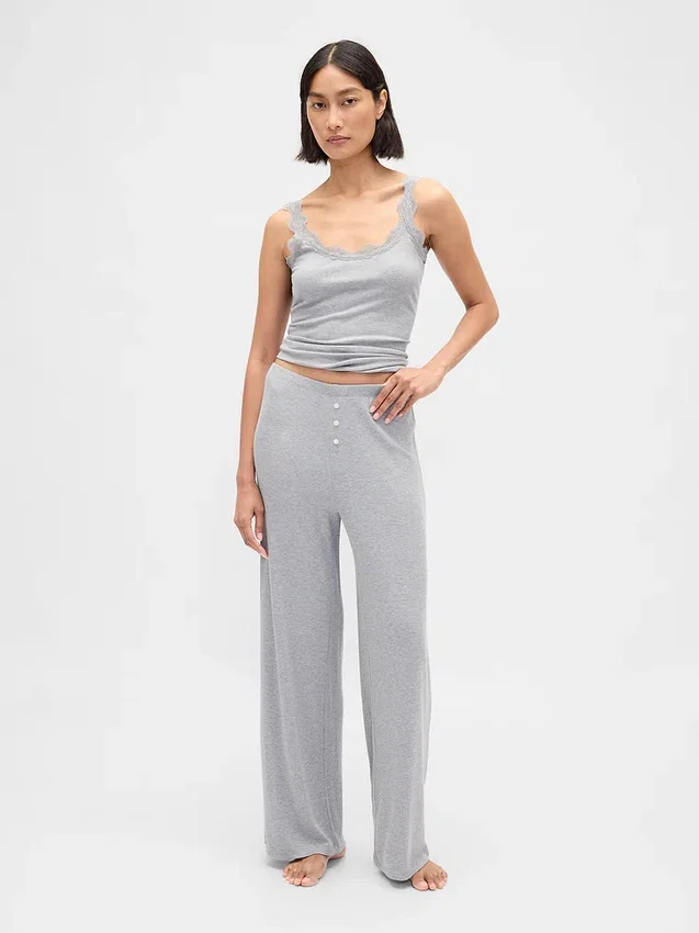 Spodnie piżamowe z szerokimi nogawkami i prążkowanym wykończeniem