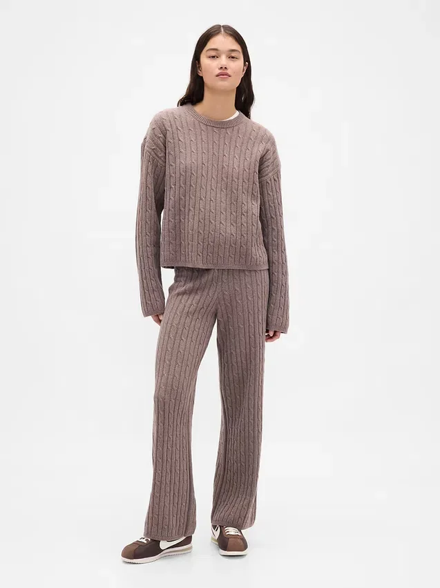 Spodnie sweterkowe z dzianiny typu „cable-knit” z serii CashSoft