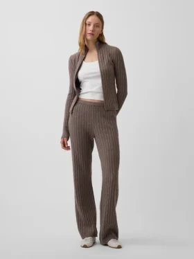 Spodnie sweterkowe z dzianiny typu cable-knit z szerokimi nogawkami CashSoft