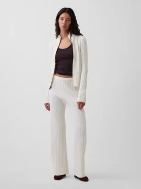 Spodnie sweterkowe z dzianiny typu cable-knit z szerokimi nogawkami CashSoft