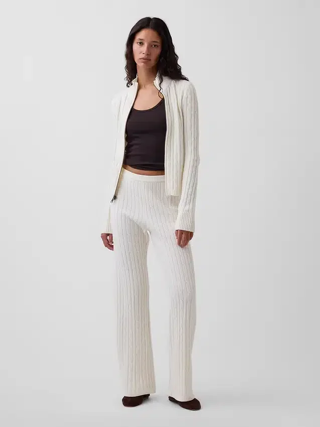 Spodnie sweterkowe z dzianiny typu cable-knit z szerokimi nogawkami CashSoft