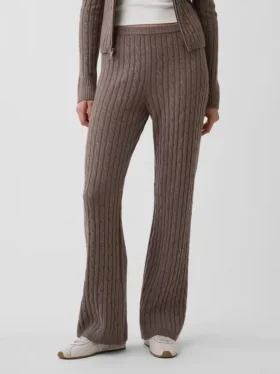 Spodnie sweterkowe z dzianiny typu cable-knit z szerokimi nogawkami CashSoft